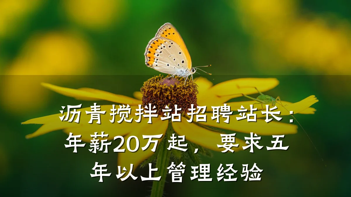 沥青搅拌站招聘站长:年薪20万起,要求五年以上管理经验